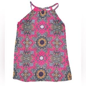 EUC Veronica M Vibrant Halter Mini Dress Hot Pink Medallion Multicolor XS